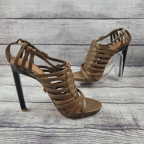 L.A.M.B Brown Leather Strappy Sandals Heels Size 6 - Picture 2 of 7